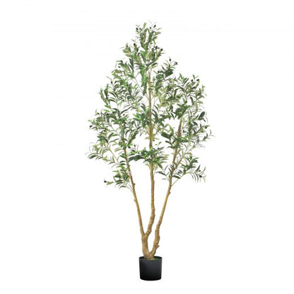 210cm Artificial Olive Tree with Black Pot, Tall Fake Tree with Natural Wood Trunk & Realistic Green Leaves and Fruits, Indoor Faux Plant for Home, Office, Living Room, Corner Decor