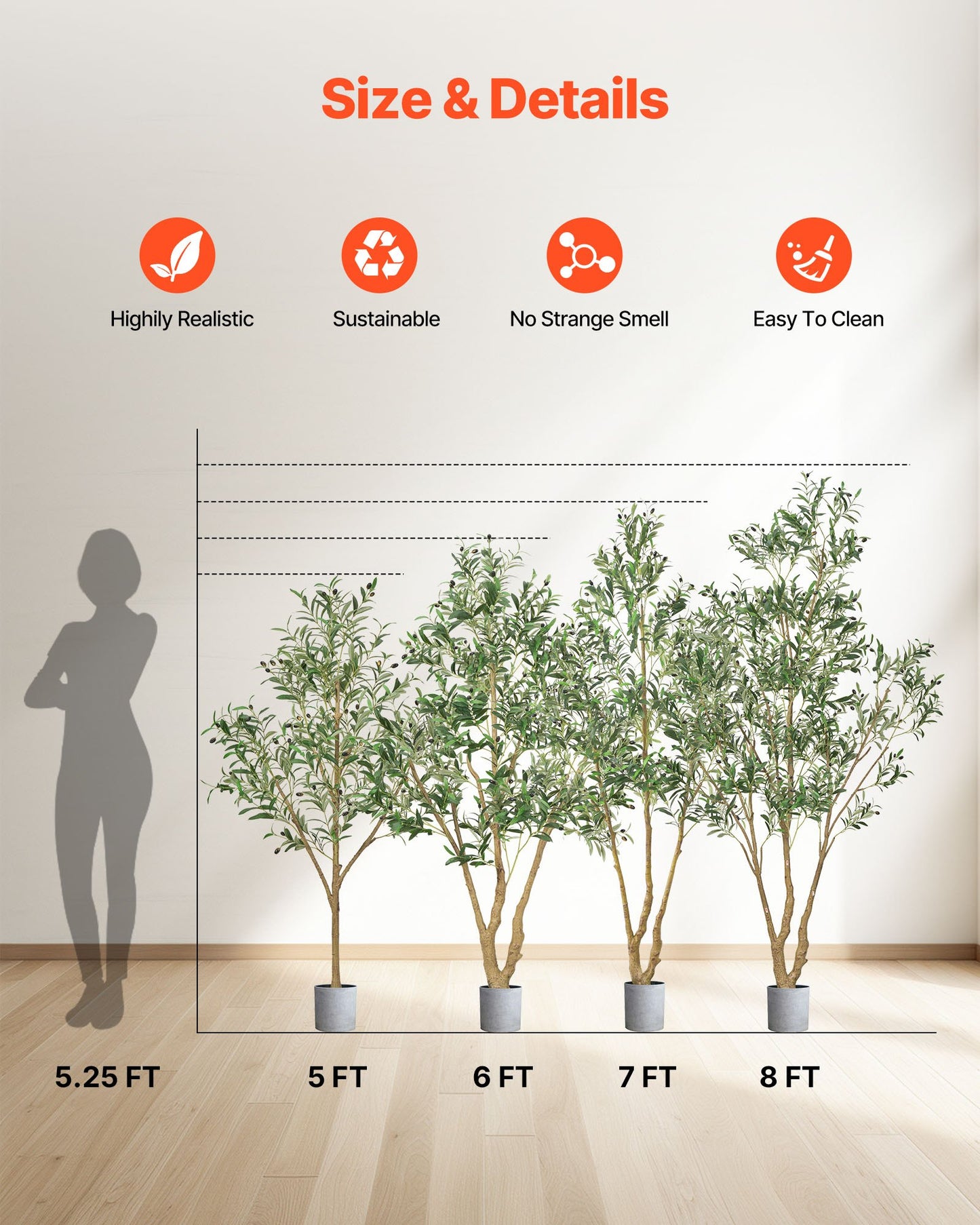 210cm Artificial Olive Tree with Black Pot, Tall Fake Tree with Natural Wood Trunk & Realistic Green Leaves and Fruits, Indoor Faux Plant for Home, Office, Living Room, Corner Decor