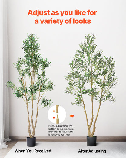 210cm Artificial Olive Tree with Black Pot, Tall Fake Tree with Natural Wood Trunk & Realistic Green Leaves and Fruits, Indoor Faux Plant for Home, Office, Living Room, Corner Decor