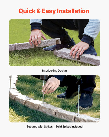 Faux Stone Landscape Edging, 46.4 x 2.2 in Realistic Lawn Edging, Flexible Brick-Sized Garden Edging Border with Anchoring Spikes, Fade-Resistant Yard Edging for Driveways Walkway Beige