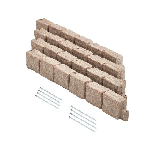 Konststenskant 122 x 10,5 cm realistisk gräsmatta, flexibel tegelstor trädgårdskant med förankringsspikar, blekningsbeständig trädgårdskant för uppfarter, gångvägar, beige