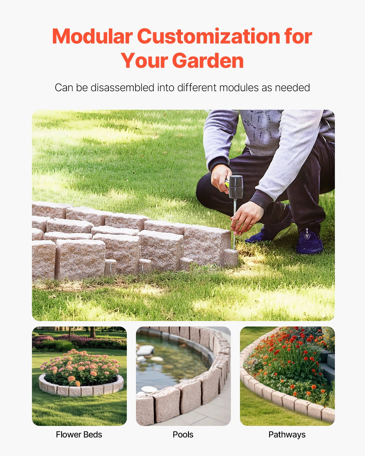 Konststenskant 122 x 10,5 cm realistisk gräsmatta, flexibel tegelstor trädgårdskant med förankringsspikar, blekningsbeständig trädgårdskant för uppfarter, gångvägar, beige