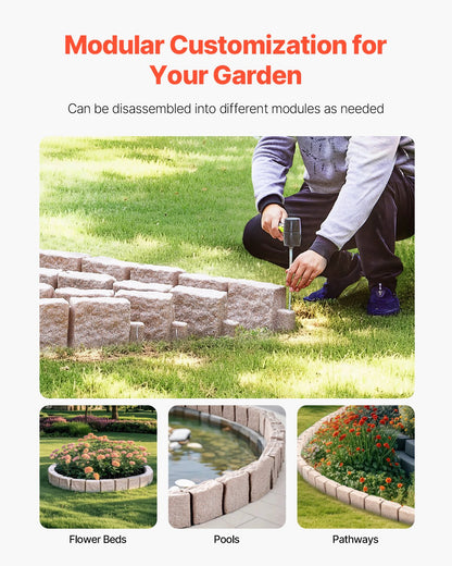 Konststenskant 122 x 10,5 cm realistisk gräsmatta, flexibel tegelstor trädgårdskant med förankringsspikar, blekningsbeständig trädgårdskant för uppfarter, gångvägar, beige