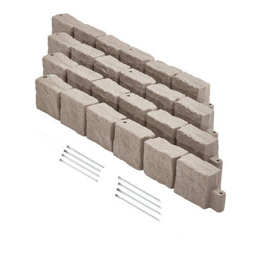 Faux Stone Landscape Edging, 46.8 x 3.9 in Realistic Lawn Edging, Flexible Brick-Sized Garden Edging Border with Anchoring Spikes, Fade-Resistant Yard Edging for Driveways Walkway Brown