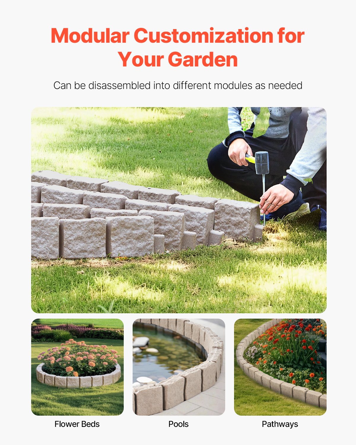 Kantlist i konststen, 122 x 106 cm realistisk gräsmatta, flexibel trädgårdskant i tegelstorlek med förankringsspikar, blekningsbeständig trädgårdskant för uppfarter, gångvägar, brun