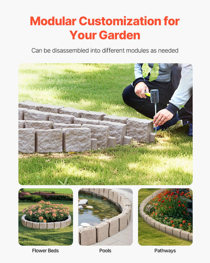 Kantlist i konststen, 122 x 106 cm realistisk gräsmatta, flexibel trädgårdskant i tegelstorlek med förankringsspikar, blekningsbeständig trädgårdskant för uppfarter, gångvägar, brun