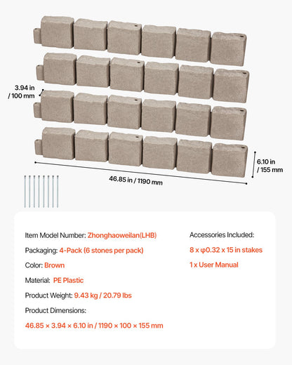 Kantlist i konststen, 122 x 106 cm realistisk gräsmatta, flexibel trädgårdskant i tegelstorlek med förankringsspikar, blekningsbeständig trädgårdskant för uppfarter, gångvägar, brun