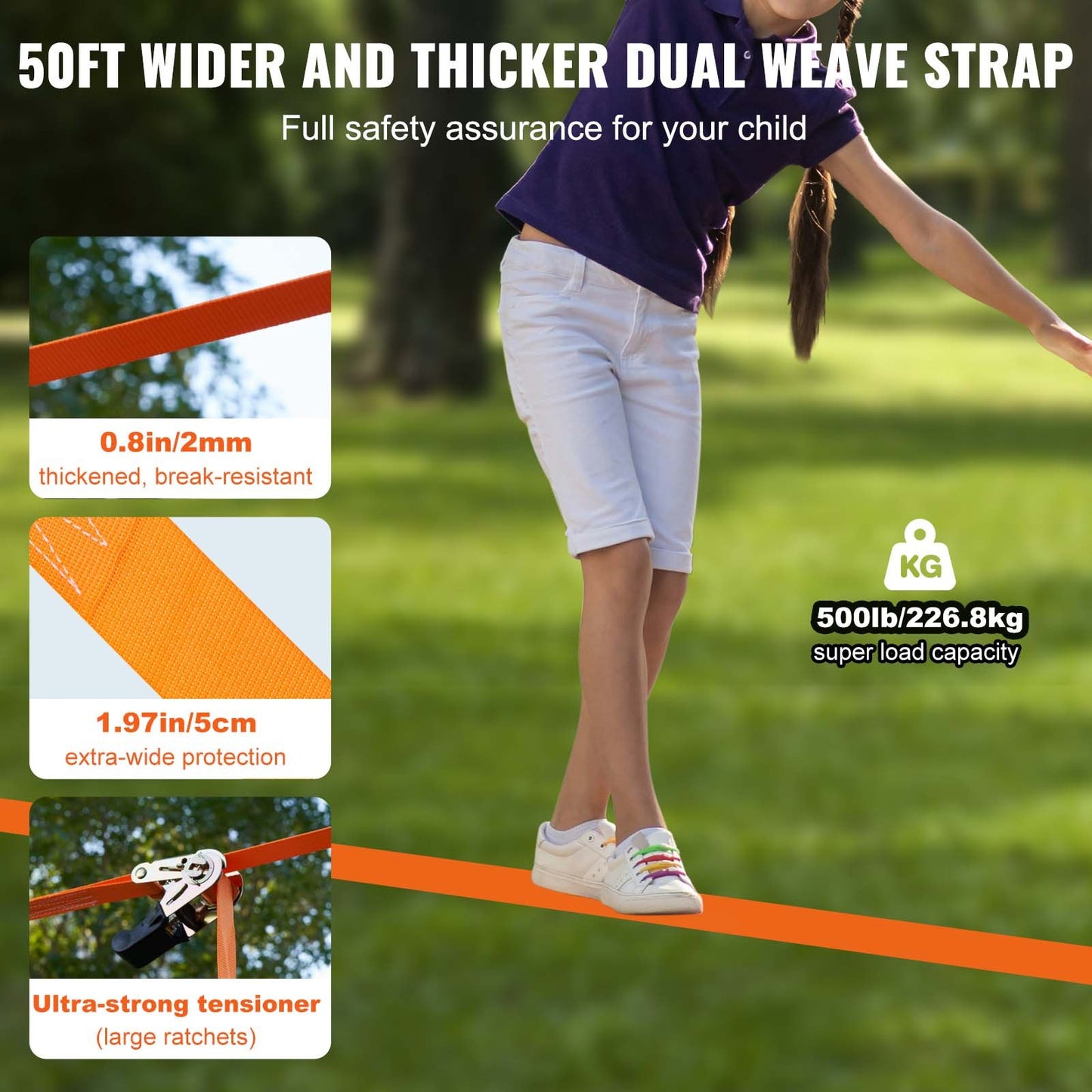 Ninja Warrior hinderbana för barn, 15,24 m väderbeständiga slacklines, 500lbs viktkapacitet Monkey Line, utomhuslekutrustning, trädgårdsleksaker, träningsutrustning med 10 hinder