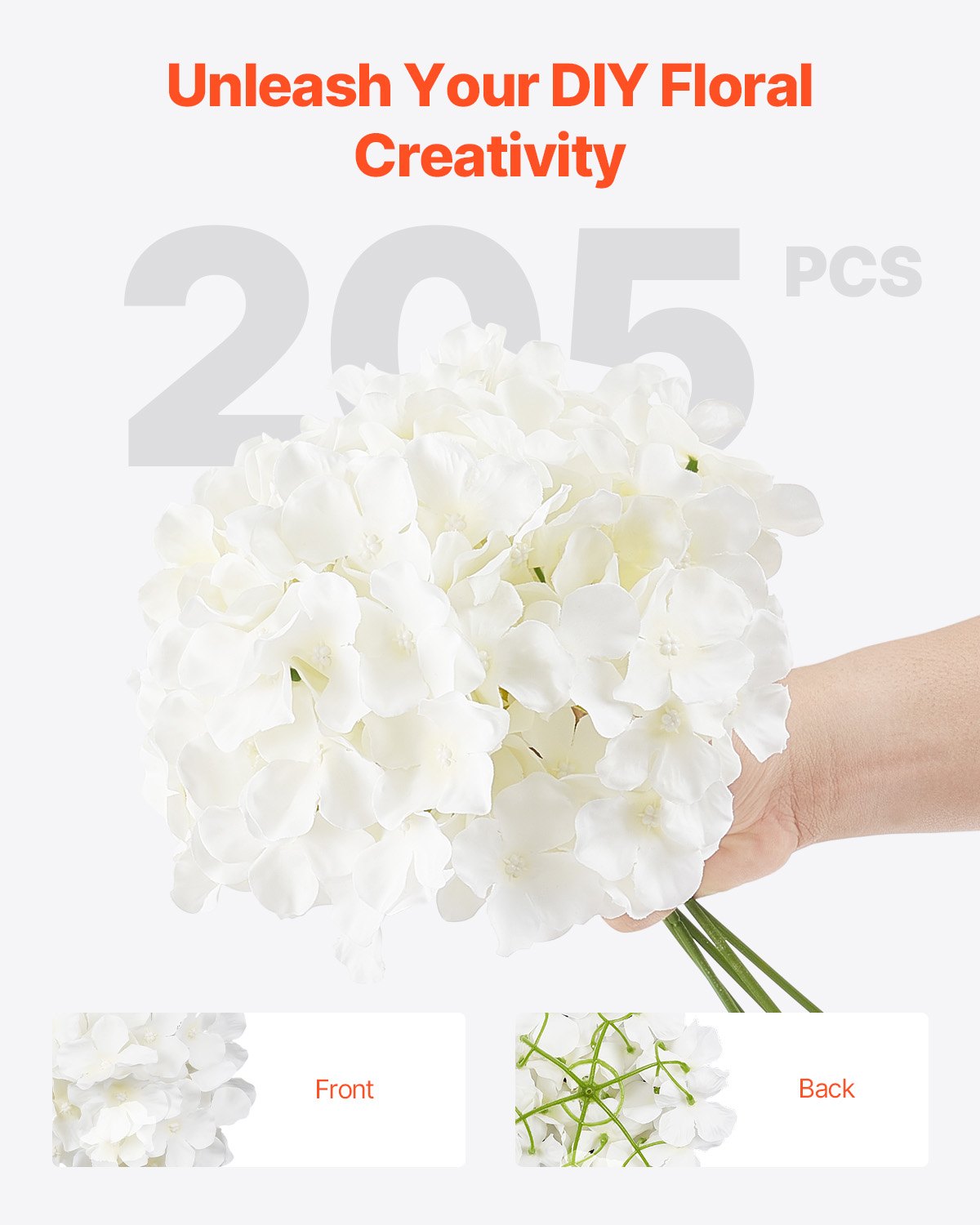 Artificial Flowers, 205 pcs Real Looking White Silk Fake Hydrangea Bulk, White Faux Bridal Shower with Stems for DIY Wedding Bouquets, Home Centerpieces Arrangements, Party Tables Decorations