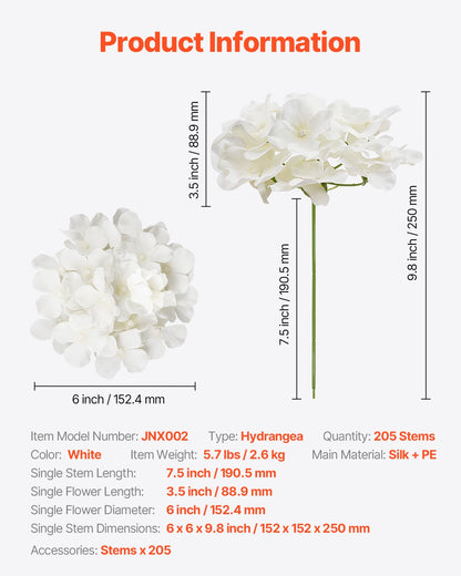 Artificial Flowers, 205 pcs Real Looking White Silk Fake Hydrangea Bulk, White Faux Bridal Shower with Stems for DIY Wedding Bouquets, Home Centerpieces Arrangements, Party Tables Decorations