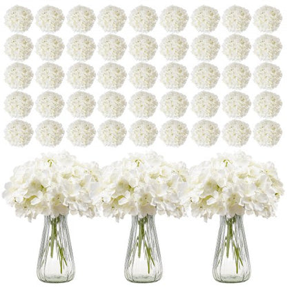 Artificial Flowers, 305 pcs Real Looking White Silk Fake Hydrangea Bulk, White Faux Bridal Shower with Stems for DIY Wedding Bouquets, Home Centerpieces Arrangements, Party Tables Decorations