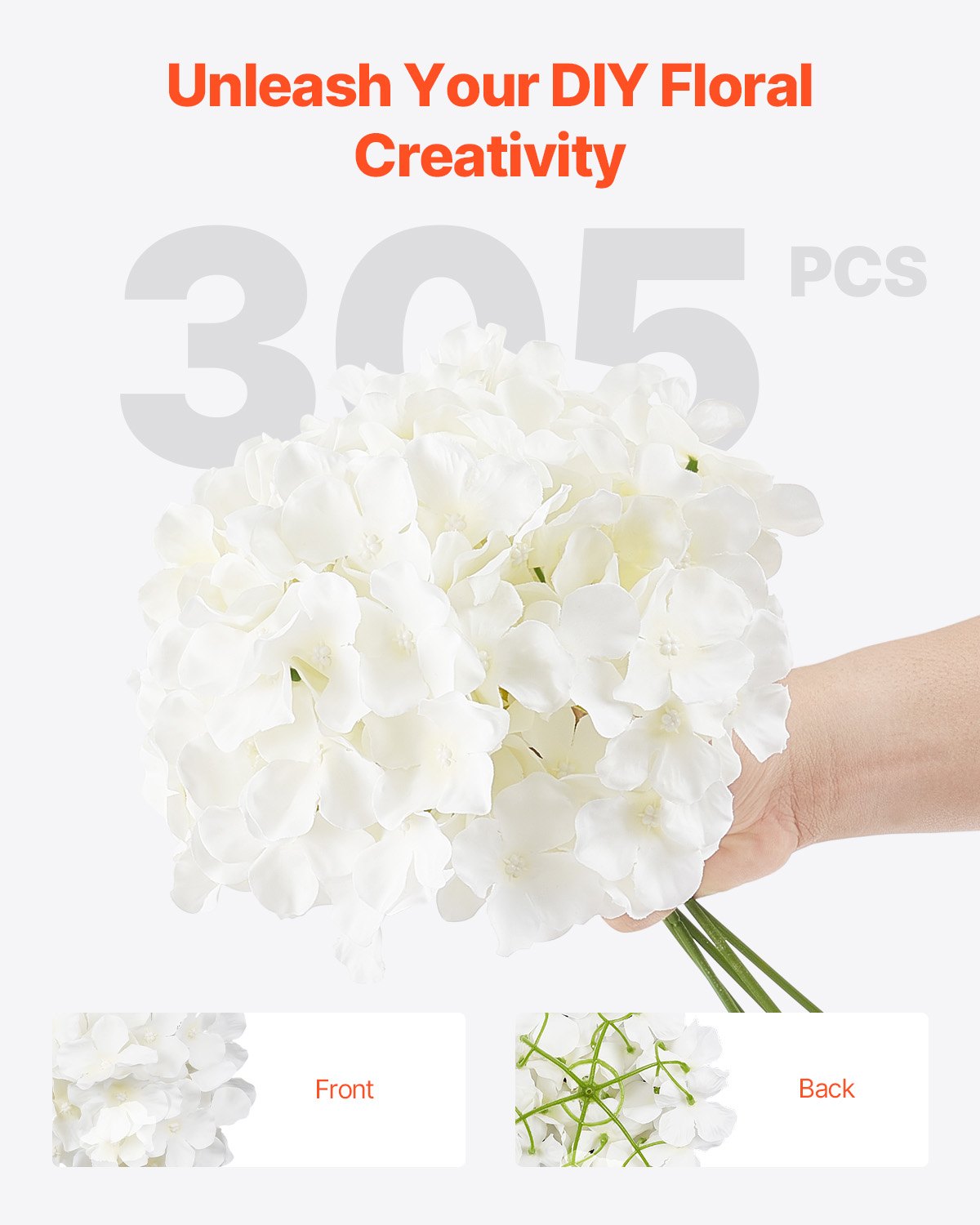 Artificial Flowers, 305 pcs Real Looking White Silk Fake Hydrangea Bulk, White Faux Bridal Shower with Stems for DIY Wedding Bouquets, Home Centerpieces Arrangements, Party Tables Decorations