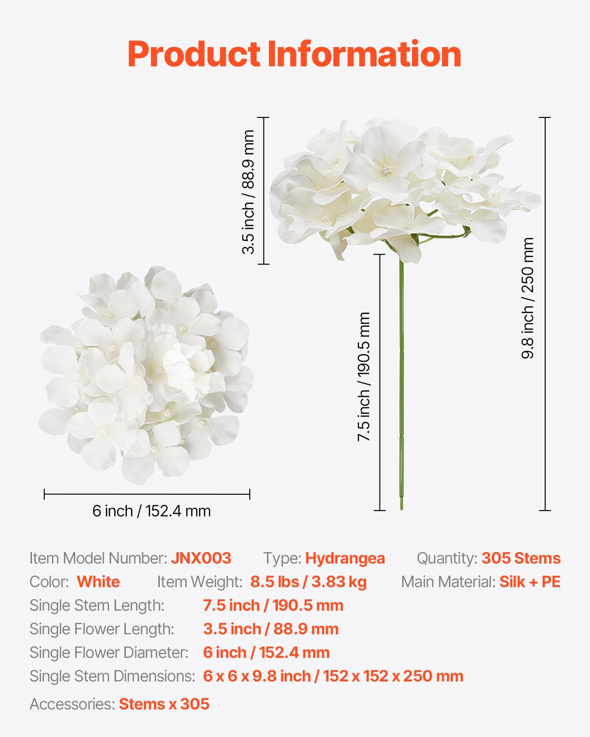 Artificial Flowers, 305 pcs Real Looking White Silk Fake Hydrangea Bulk, White Faux Bridal Shower with Stems for DIY Wedding Bouquets, Home Centerpieces Arrangements, Party Tables Decorations