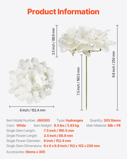Artificial Flowers, 305 pcs Real Looking White Silk Fake Hydrangea Bulk, White Faux Bridal Shower with Stems for DIY Wedding Bouquets, Home Centerpieces Arrangements, Party Tables Decorations
