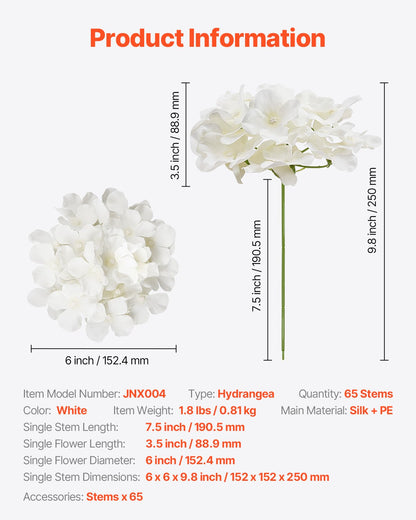 Artificial Flowers, 65 pcs Real Looking White Silk Fake Hydrangea Bulk, White Faux Bridal Shower with Stems for DIY Wedding Bouquets, Home Centerpieces Arrangements, Party Tables Decorations
