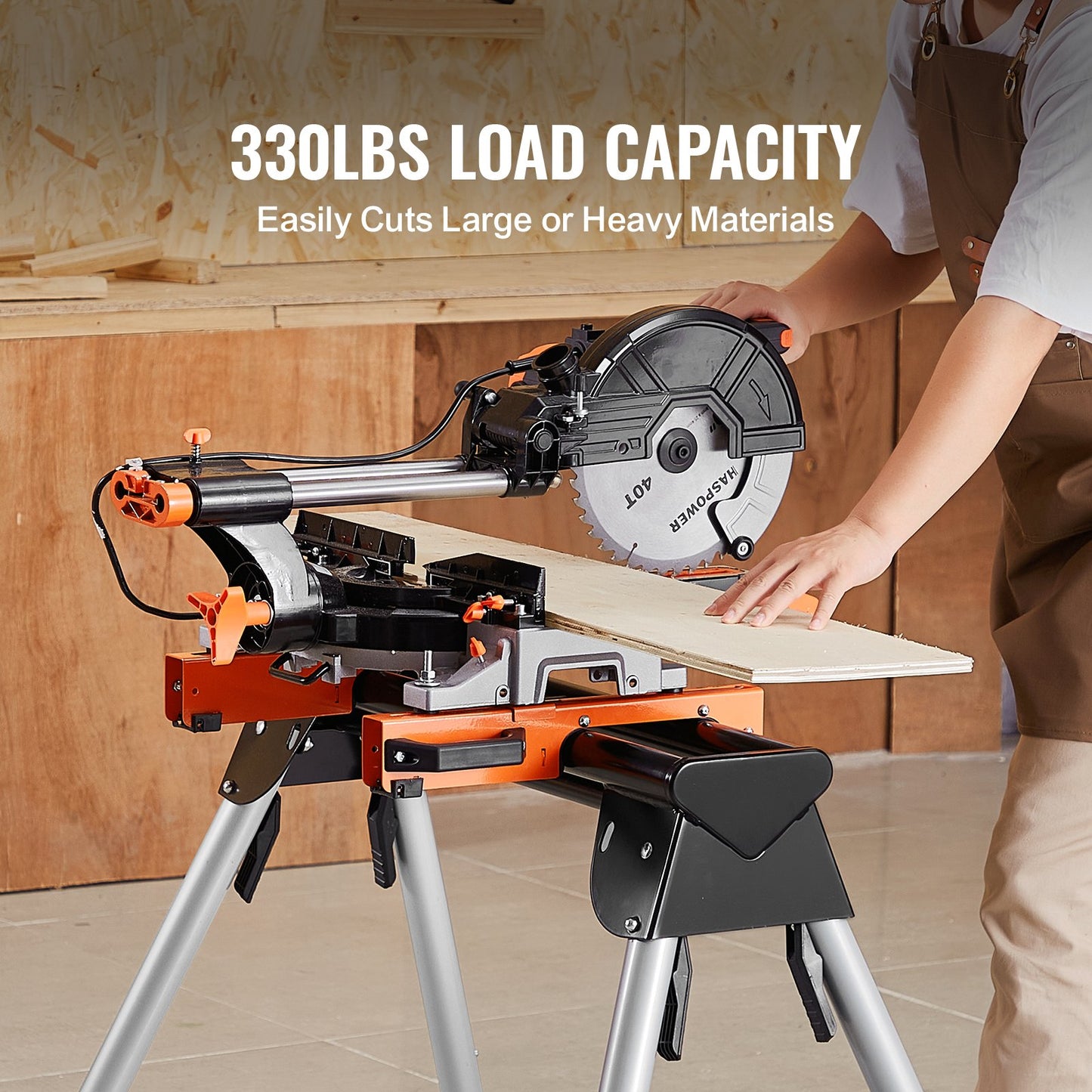 Miter Saw Stand, 330lbs Load Capacity Steel Collapsible Stand for Miter Saw with One-piece Mounting Brackets Clamps, 29.1"-32.9" Adjustable Height, Portable Compact and Folding Miter Saw Stand