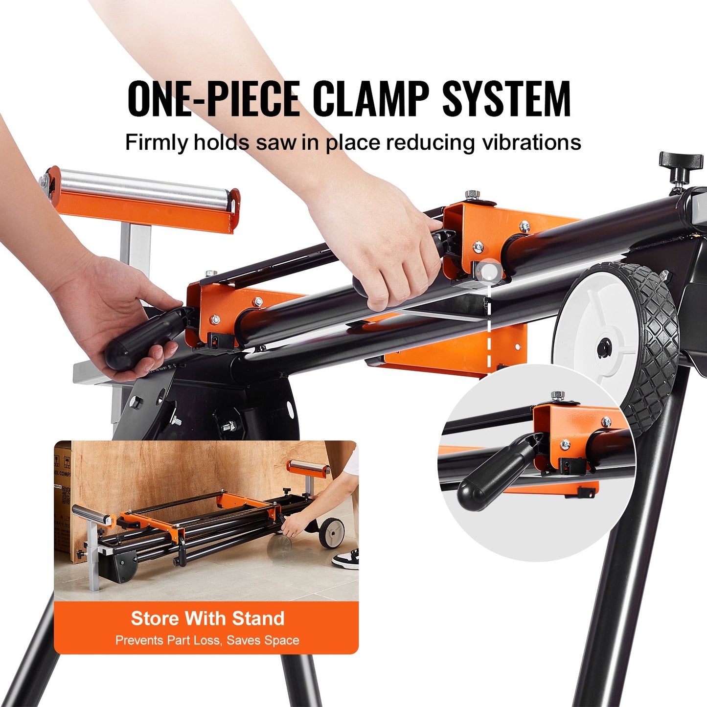 Geringssågsstativ, 227 kg lastkapacitet, hopfällbart stålstativ för geringssåg med monteringsfästen i ett stycke, klämmor, justerbar höjd och längd, bärbart, kompakt och hopfällbart geringssågsstativ
