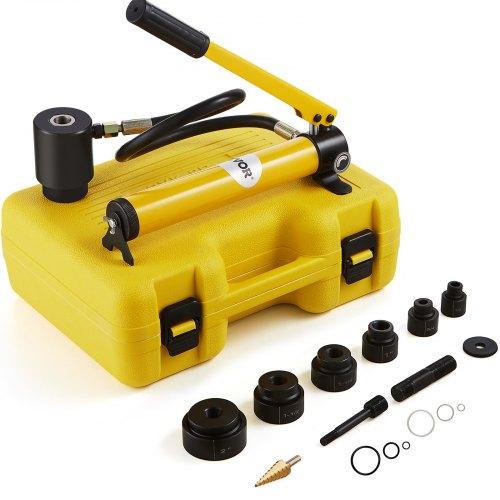 10 Ton Hydraulic Knockout Punch Kit, 1/2" to 2" Conduit Hole Cutter Set, KO Tool Kits with Puncher 6 Piece, Metal Sheet Driver Tools, For Aluminum, Brass, Stainless Steel, Fiberglass and Plastic