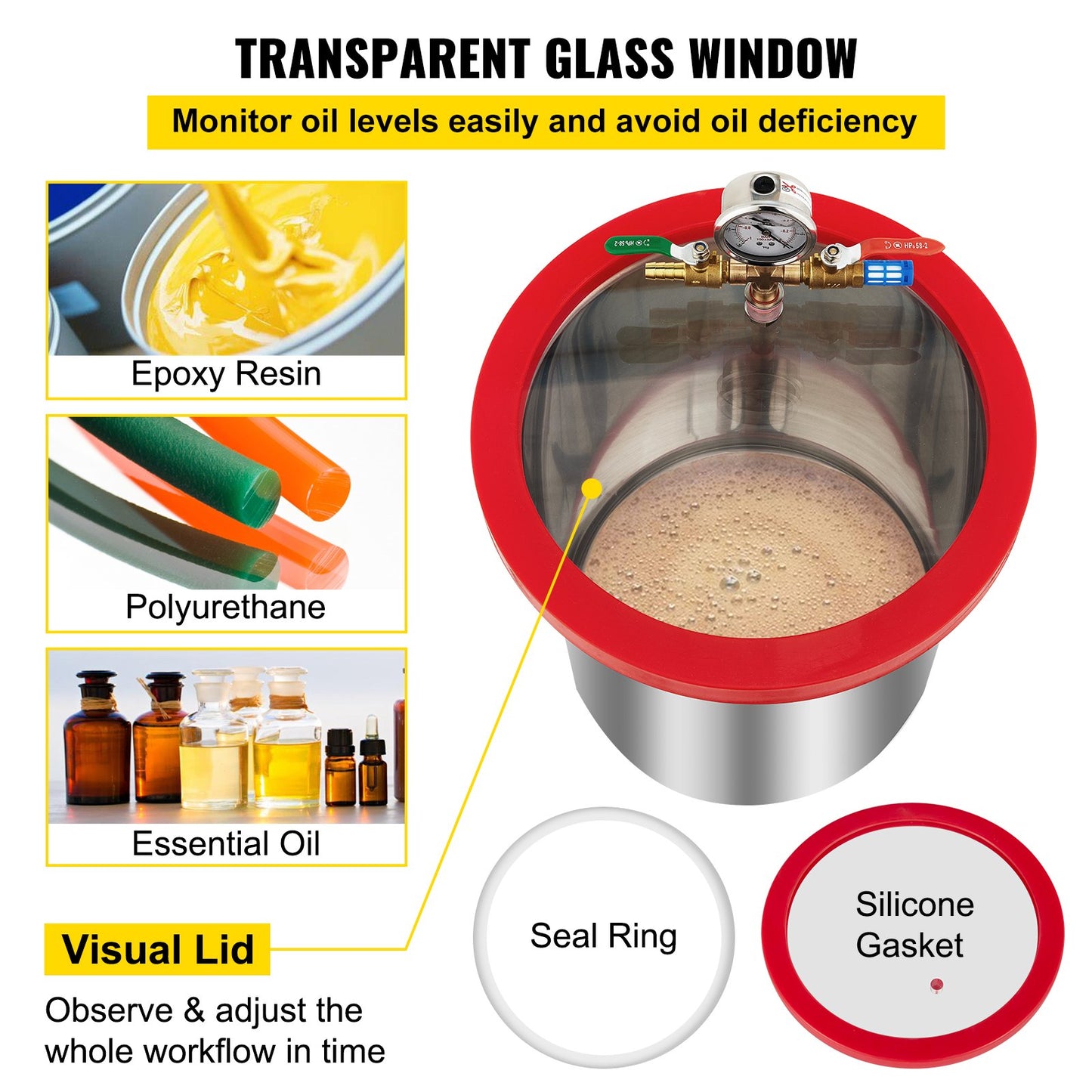 Vakuumkammare med pump Vakuumkammarsats 5 gal/18,9 l 5 cfm 1/3 hk enstegs