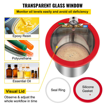 Vakuumkammare med pump Vakuumkammarsats 5 gal/18,9 l 5 cfm 1/3 hk enstegs