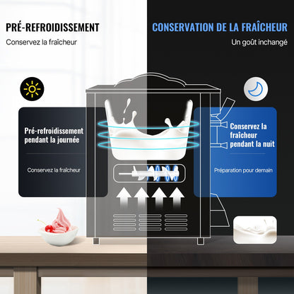 Commercial Ice Cream Maker, 22-30L/H Yield, 2350W Countertop Soft Serve Machine with 2x6L Hopper 2L Cylinder LCD Panel Puffing Shortage Alarm, Frozen Yogurt Maker for Restaurant Snack Bar, Silve