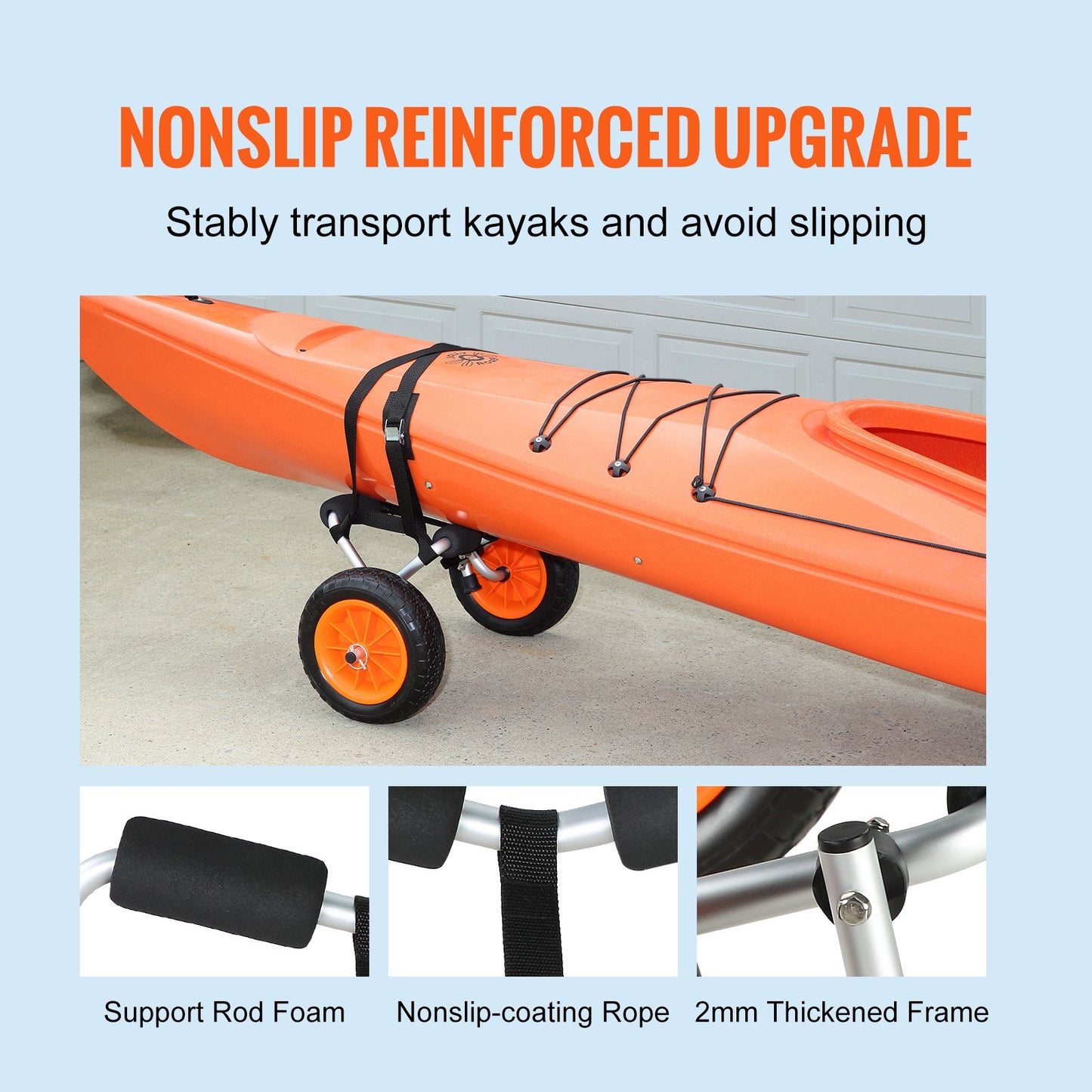 Heavy Duty Kayak Cart, 113.4 kg Load Capacity, Foldable Canoe Trolley Cart with 25.4 cm Solid Tires, Nonslip Support Foot & Tie-Down Strap, for Kayaks Canoes Paddleboards Float Mats Jon Boats