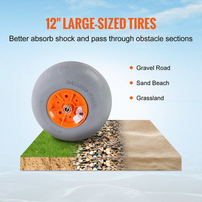 Kraftig kajakvagn, 158,8 kg lastkapacitet, hopfällbar kanotvagn med 30,5 cm däck, justerbar bärbredd och halkfri stödfot, för kajaker, kanoter, paddelbrädor, flytmattor, Jon Boats