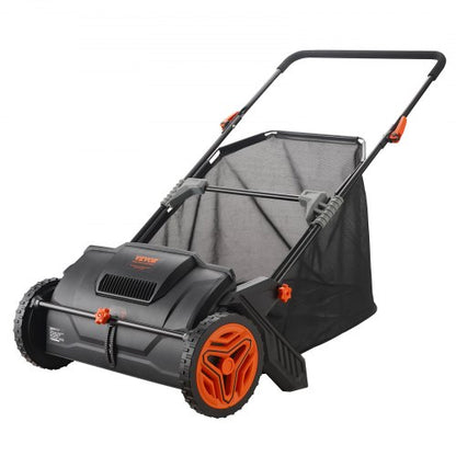Push Lawn Sweeper, 21inch Leaf & Grass Collector, Strong Plastic Wheels & Heavy Duty Thickened Steel Durable to Use with Large Capacity 3.5 cu. ft. Mesh Collection Hopper Bag, 2 Spinning Brushes