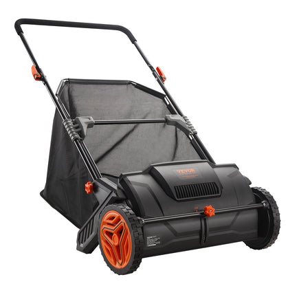 Push Lawn Sweeper, 21inch Leaf & Grass Collector, Strong Plastic Wheels & Heavy Duty Thickened Steel Durable to Use with Large Capacity 3.5 cu. ft. Mesh Collection Hopper Bag, 2 Spinning Brushes