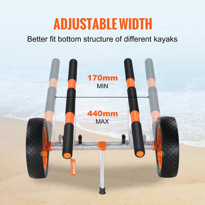 Heavy Duty Kayak Cart, 204.1 kg Load Capacity, Detachable Canoe Trolley Cart with 30.5 cm Solid Tires, Adjustable Width & Nonslip Support Foot, for Kayaks Canoes Paddleboards Float Mats Jon Boats