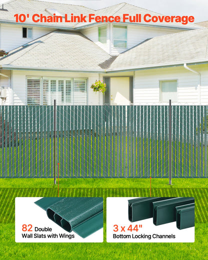 Bottom Locking Privacy Slats, Double-Wall Vertical Bottom-Locking Slats with Wings for Chain-Link Fence, High-Density HDPE Chain Link Slats Ideally Fit 4' High Fence for Garden and Farm(Green)