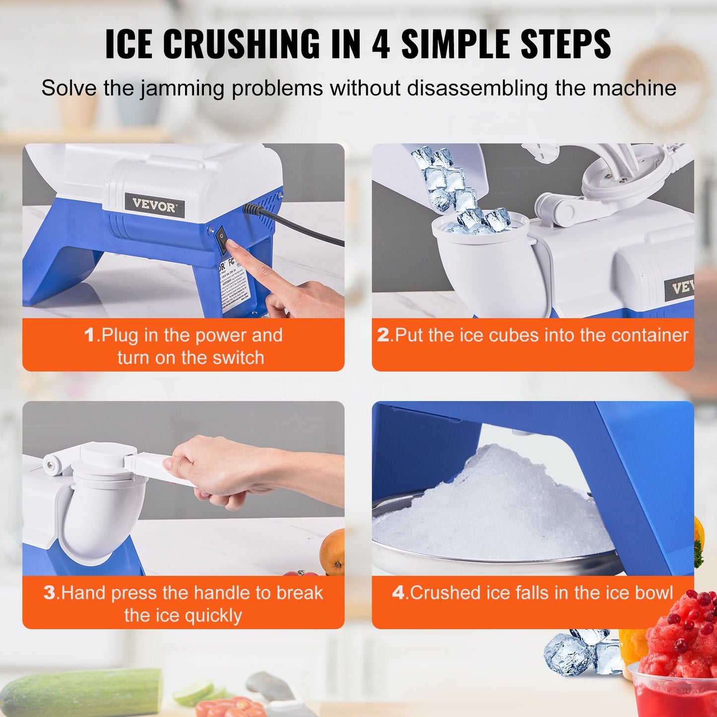 Electric Ice Crusher Machine 176LBS/Hr Snow Cone Maker Shaved Ice 180W