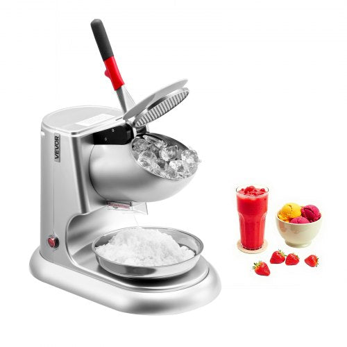 Ice Crusher Machine, 100kg Per Hour Electric 4 Blades Snow Cone Maker, Stainless Steel Shaved Ice Machine with Bowl and Cover, 300W 2000RPM Ice-Shaver for Home and Commercial Use, Silver
