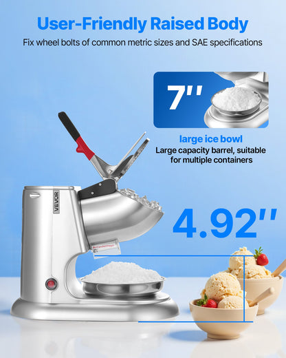 Iskrossmaskin, 100 kg per timme elektrisk snökonstillverkare med 4 blad, ismaskin i rostfritt stål med skål och lock, 300 W 2000 RPM israktor för hemmabruk och kommersiellt bruk, silver