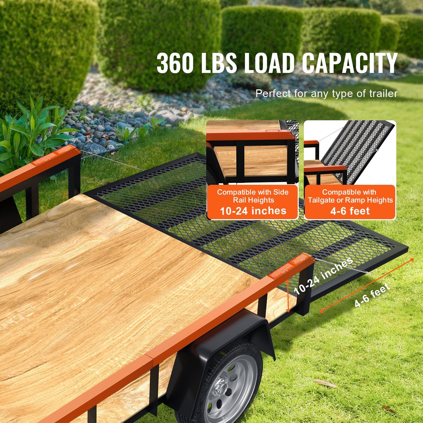 2-Sided Trailer Tailgate Lift Assist, 360 lbs Load Capacity, Compatible with Open Utility Trailer Tailgate and Ramp, with 10 to 24 Inch Heights Side Rail and 4 to 6 Feet Height Tail Gate or Ramp