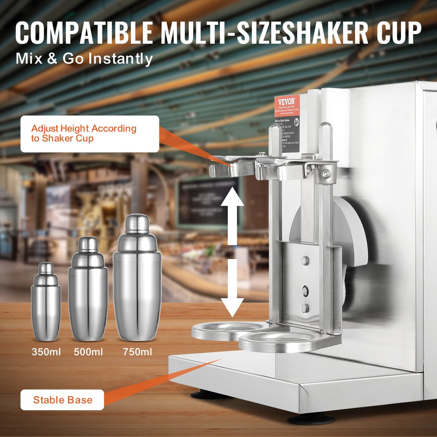 Milkshakemaskin, 120W kommersiell mjölkte-shaker, milkshake-mixer med dubbla huvuden, justerbar milkshake-mixer 0-180s, med 750 ml rostfri kopp, för mjölkte-butik