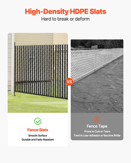 Bottom Locking Privacy Slats, Double-Wall Vertical Bottom-Locking Slats for Chain-Link Fence, High-Density HDPE Chain Link Slats Ideally Fit 6' High Fence for Garden, Farm, Sports Field(Black)