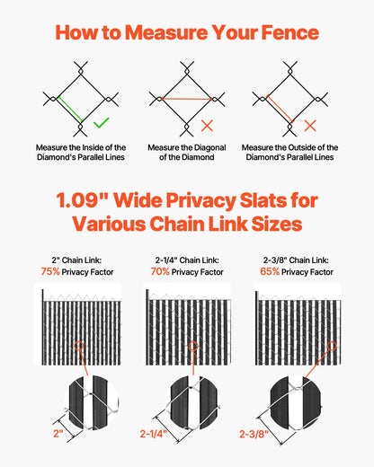 Bottom Locking Privacy Slats, Double-Wall Vertical Bottom-Locking Slats for Chain-Link Fence, High-Density HDPE Chain Link Slats Ideally Fit 6' High Fence for Garden, Farm, Sports Field(Black)