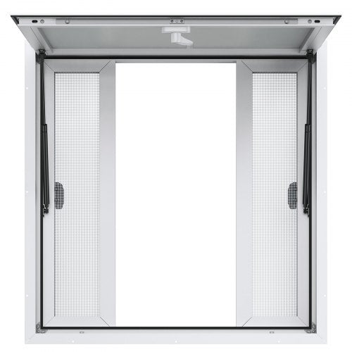 Koncessionsfönster 36"x36", servicefönster i aluminiumlegering för matvagnar med 4 horisontella skjutbara fönster och markisdörr och dragkrok, upp till 85 graders serveringfönster för koncessionsvagnar för matvagnar