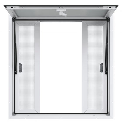 Koncessionsfönster 36"x36", servicefönster i aluminiumlegering för matvagnar med 4 horisontella skjutbara fönster och markisdörr och dragkrok, upp till 85 graders serveringfönster för matvagnskoncessionsvagnar