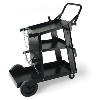 Welding Cart, 3-Tier Heavy Duty Welder Cart with 181.4kg Weight Capacity, 360° Swivel Wheels, Tank Storage Safety Chains, Rolling MIG Welder Cart for TIG, ARC, MMA, Plasma Cutter Welding Machine