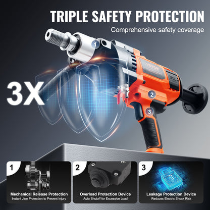 Core Drill Machine 2.03-18 cm Dia 2600W Handheld Core Drill Rig for Mixing