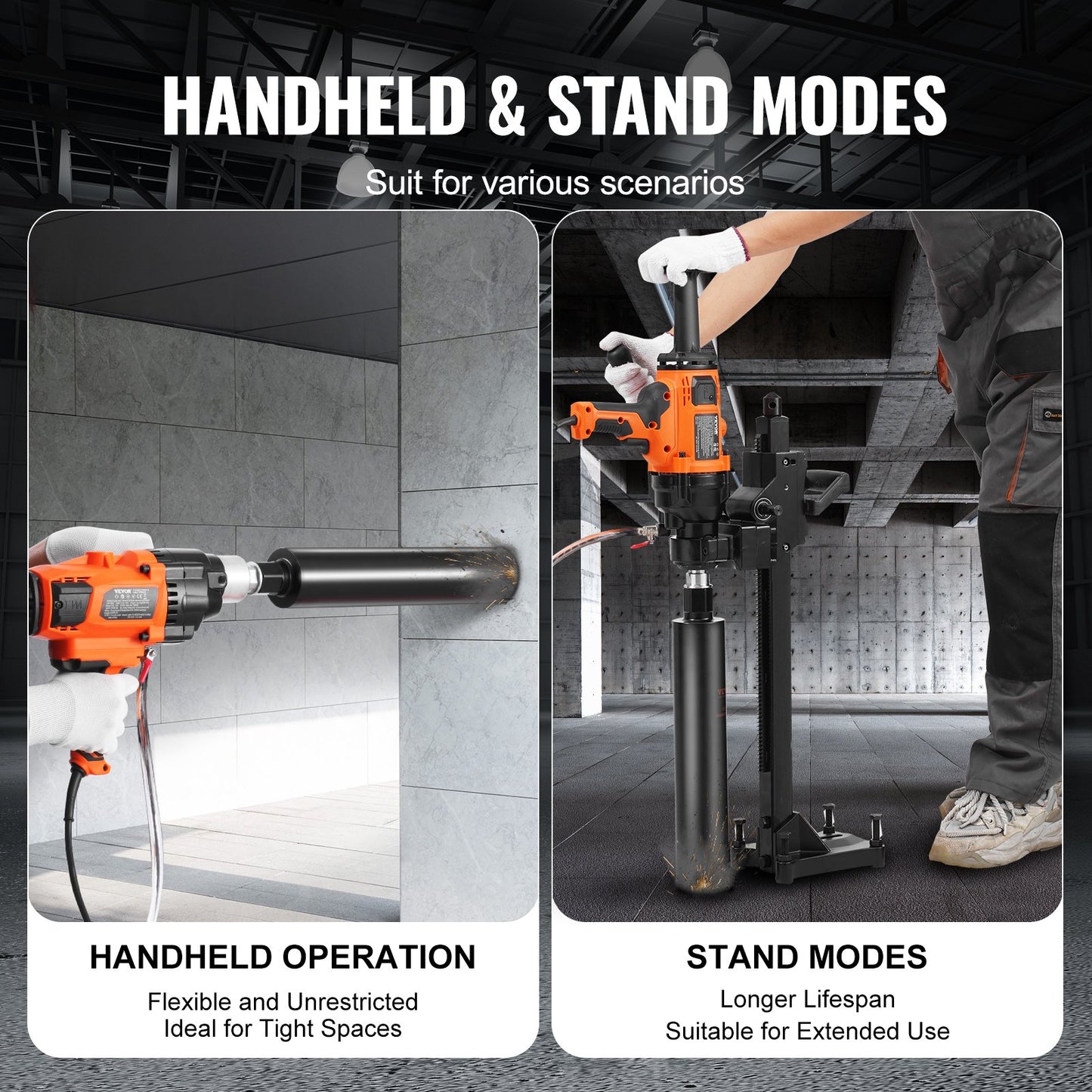 Core Drill Machine 2.03-18 cm Dia 2600W Handheld and Stand Core Drill Rig