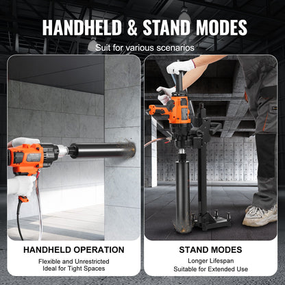 Core Drill Machine 2.03-18 cm Dia 2600W Handheld and Stand Core Drill Rig