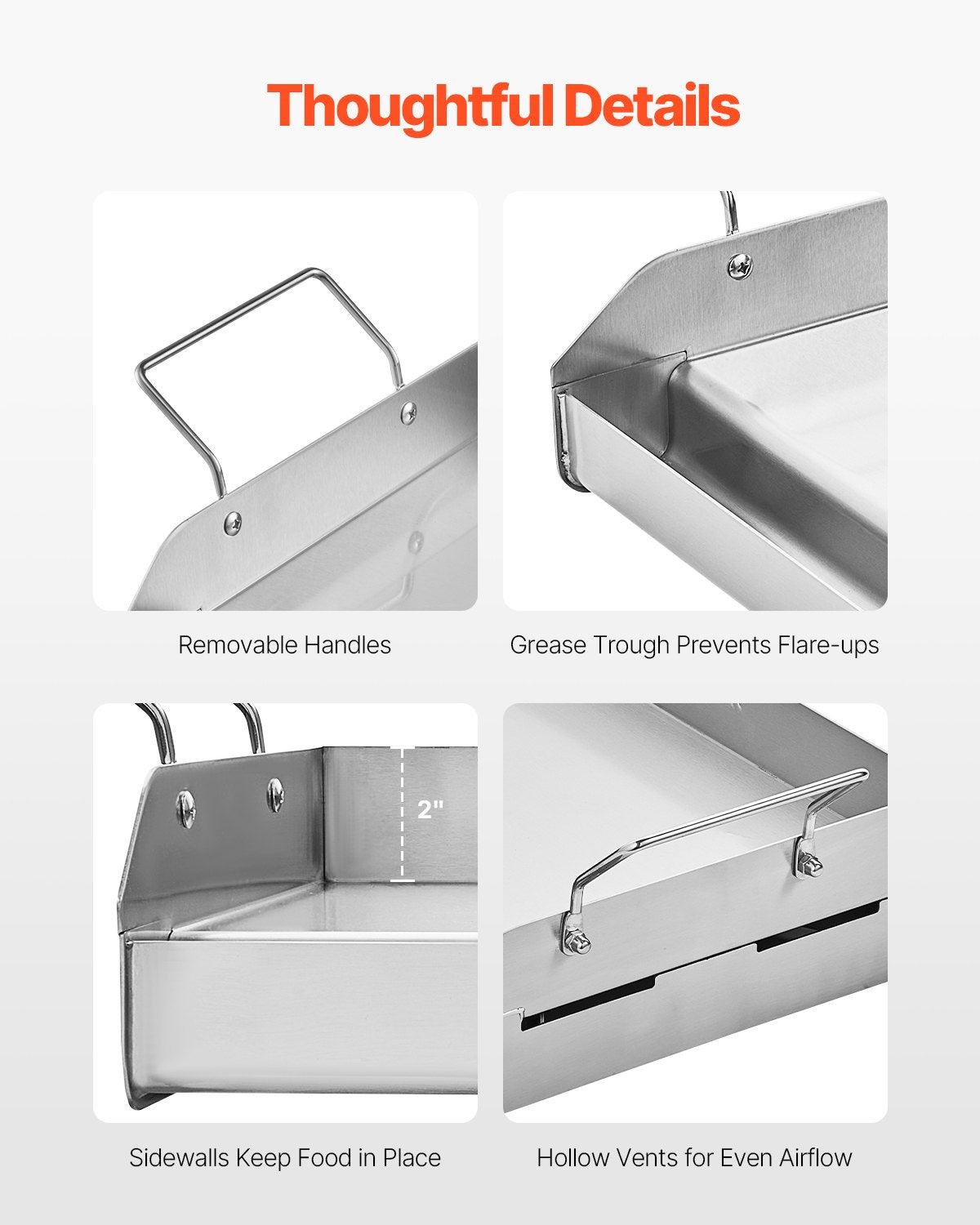 Stekplåt i rostfritt stål, 17x13 tum universal platt rektangulär platta, gasgrillstekplåt för BBQ-grill, Teppanyaki, bärbart familjeköksredskap med handtag, för camping, tailgating-fest