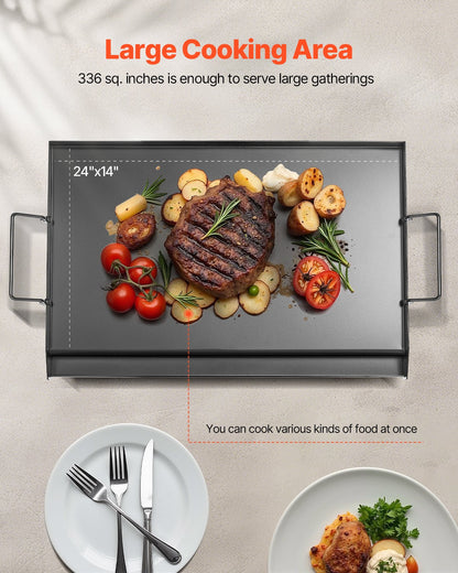 Stekplåt i kolstål, 24x16 tum universal platt rektangulär platta, gasgrillstekplåt för BBQ-grill, teppanyaki, bärbart familjeköksredskap med handtag, för camping, tailgating-fest