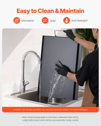 Stekplåt i kolstål, 24x16 tum universal platt rektangulär platta, gasgrillstekplåt för BBQ-grill, teppanyaki, bärbart familjeköksredskap med handtag, för camping, tailgating-fest