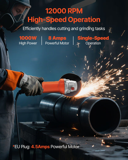 Angle Grinder, 114.3mm Electric Grinder Power Tool, 4.5Amps 12000RPM High-Speed Corded Angle Grinders with Adjustable Dust Guard for Metal Grinding, Cutting, Rust Removal (Disc Not Included)