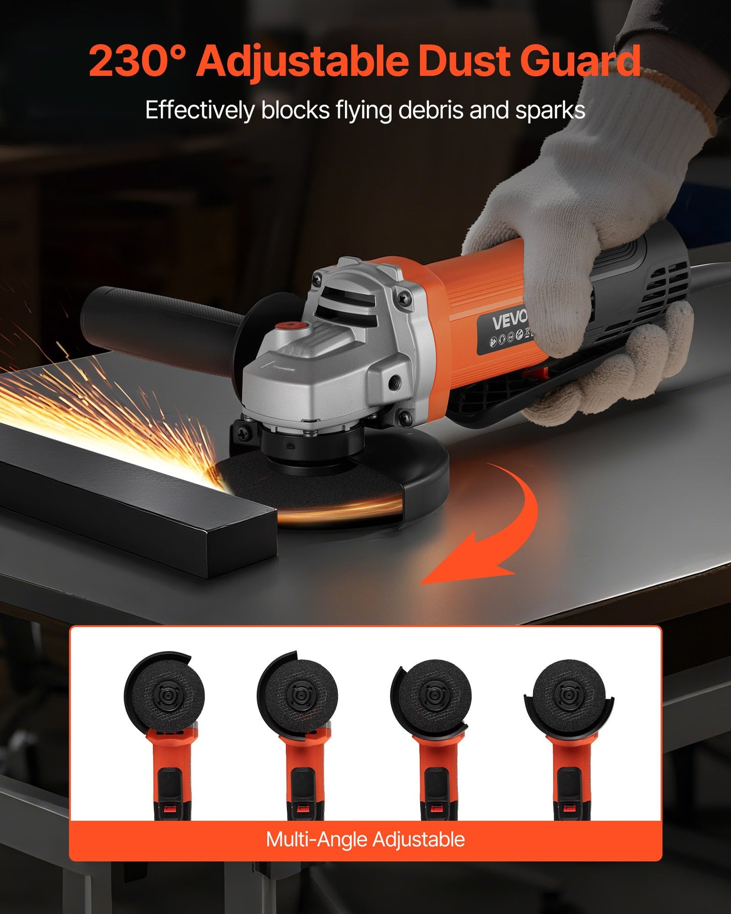 Angle Grinder, 114.3mm Electric Grinder Power Tool, 4.5Amps 12000RPM High-Speed Corded Angle Grinders with Adjustable Dust Guard for Metal Grinding, Cutting, Rust Removal (Disc Not Included)