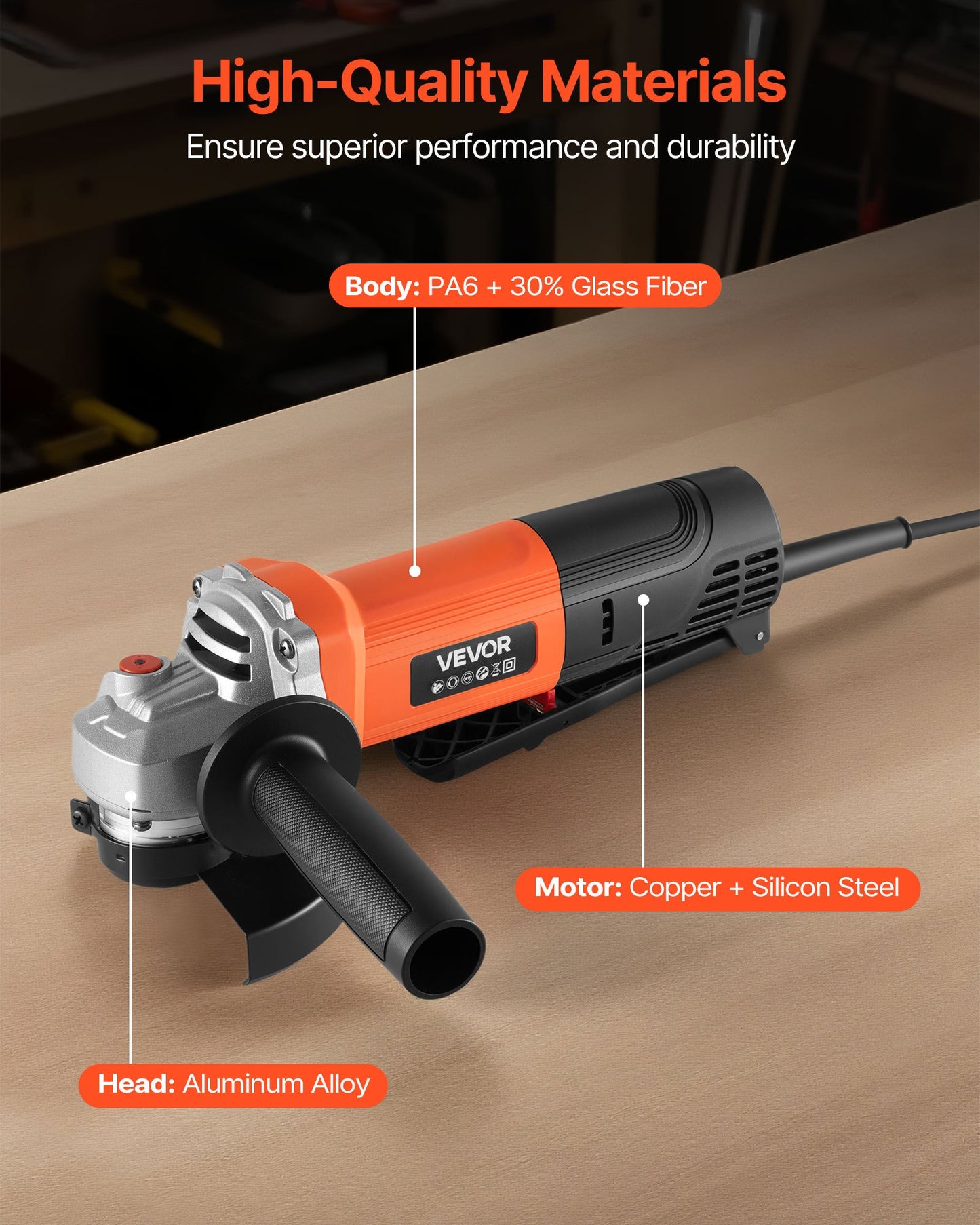 Angle Grinder, 114.3mm Electric Grinder Power Tool, 4.5Amps 12000RPM High-Speed Corded Angle Grinders with Adjustable Dust Guard for Metal Grinding, Cutting, Rust Removal (Disc Not Included)